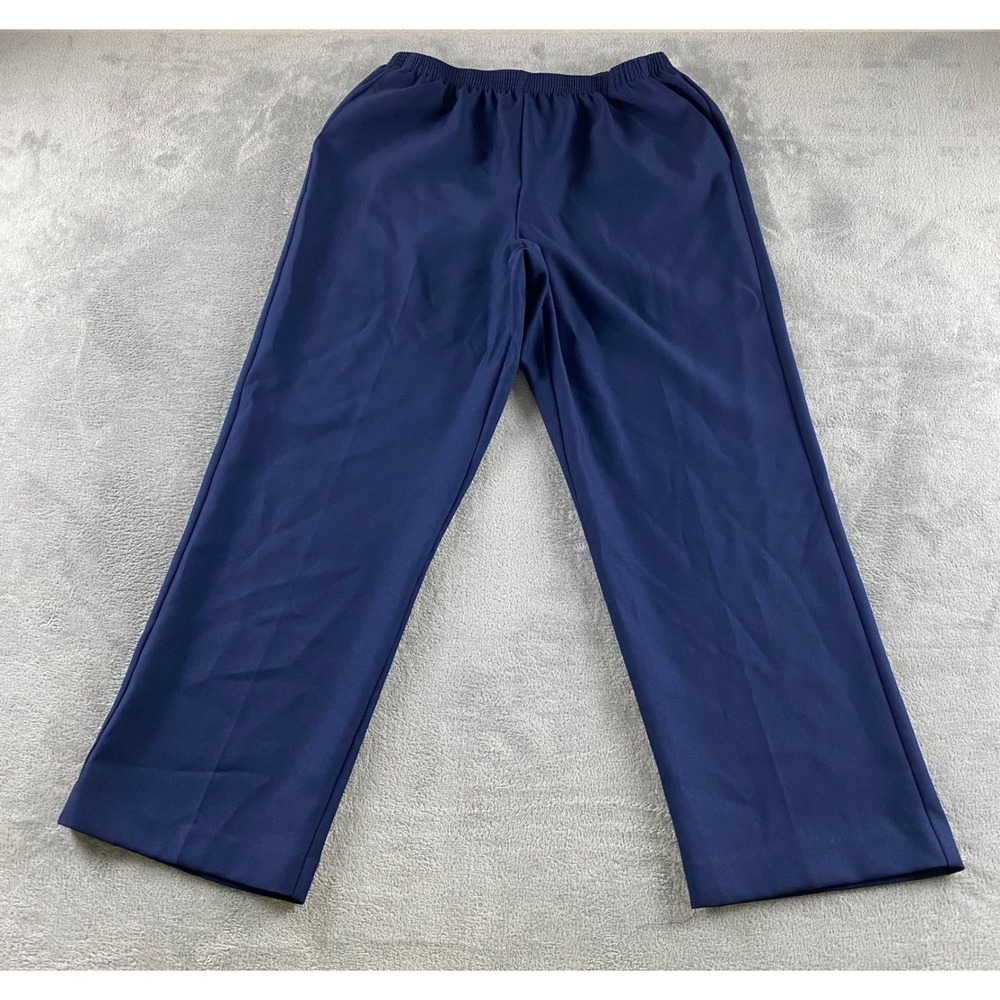 Alfred Dunner Womens Navy Blue Elastic Waist Pull‎ On Straight Leg Pants Size 16